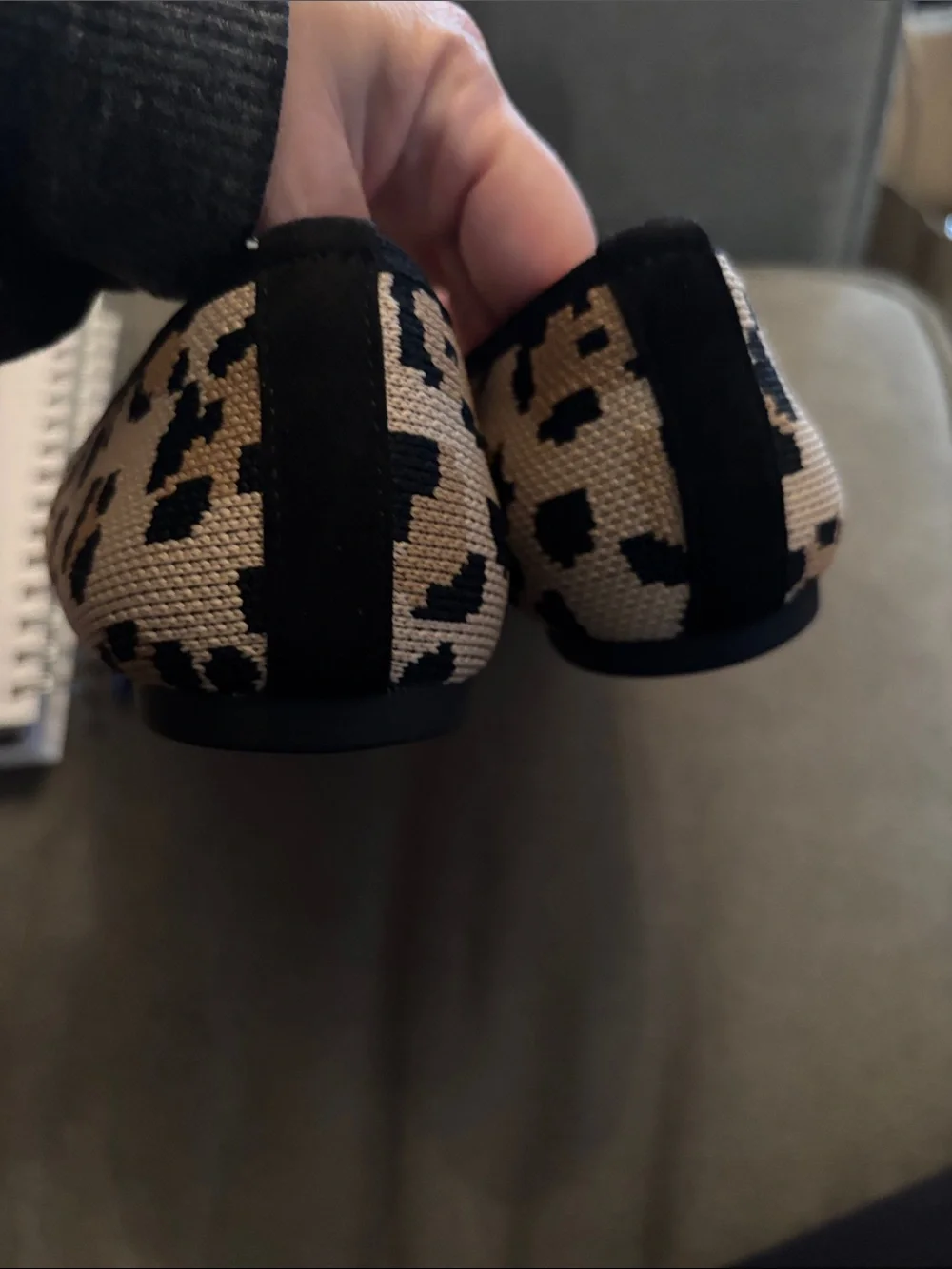 Rachel Zoe Black & Beige Leopard Knit Pointed Toe Ballet Flats